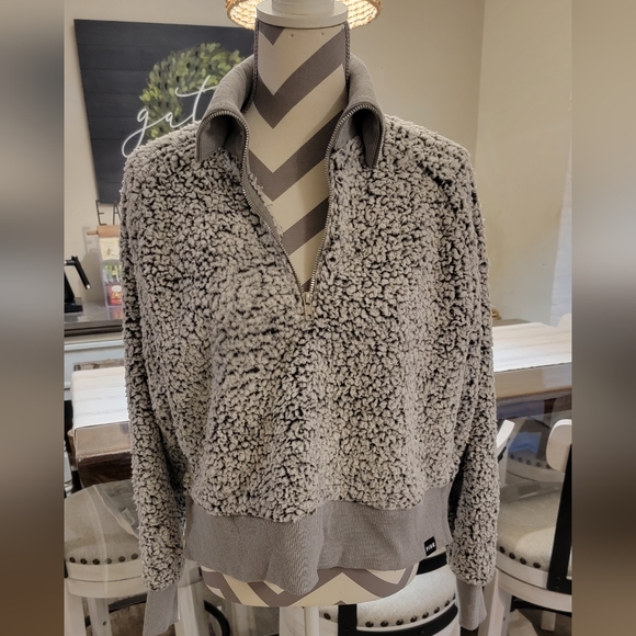 PINK Victoria's Secret Sweaters - PINK VICTORIA SECRET Sherpa Sweater Size Medium Marled Color Grey/Black